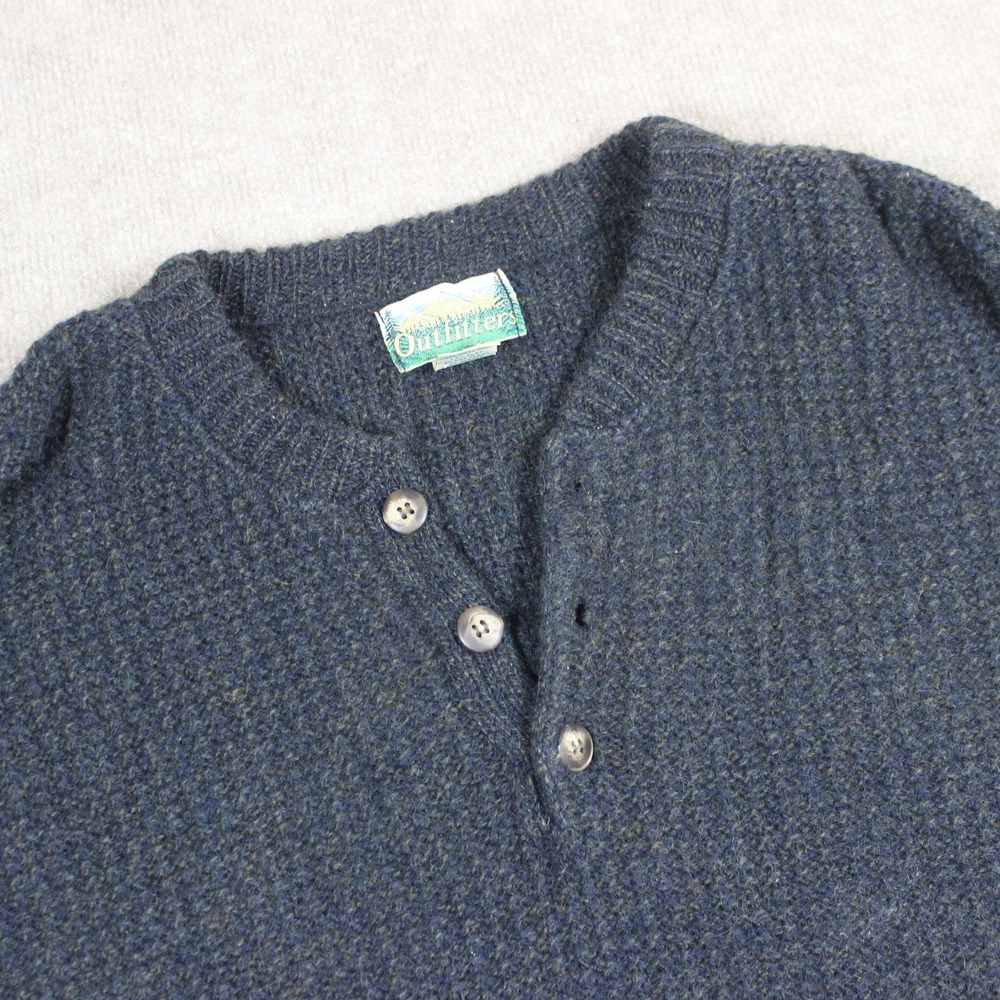 Outfitters Men XL Wool Blend Henley Sweater Gray Blue Heavy Knit Pullover Mexico